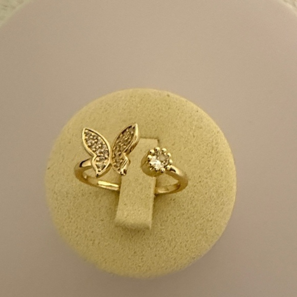 14k Gold over Brass Butterfly Women’s Ring with Crystal Detail
